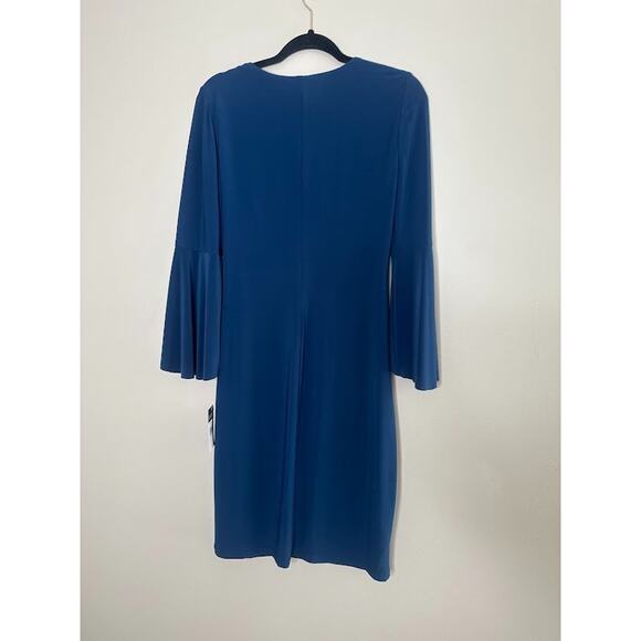 Lauren Ralph Lauren Dress Womens 8 Floral Bell Sleeve Blue Stretch Career Wrap - Picture 4 of 9